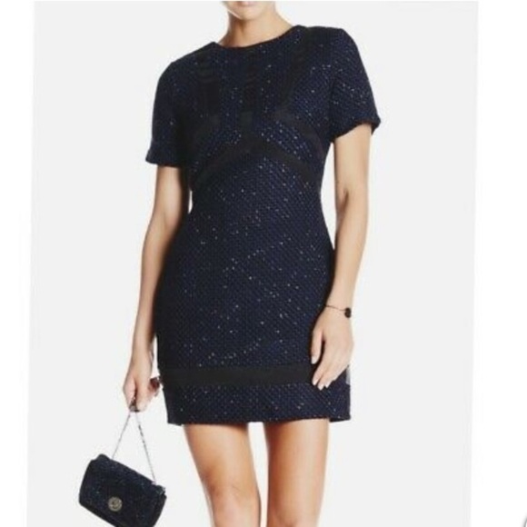 Adelyn Rae Tweed Sheath dress navy blue shirt sleeve large nwt professional mini - Picture 9 of 9